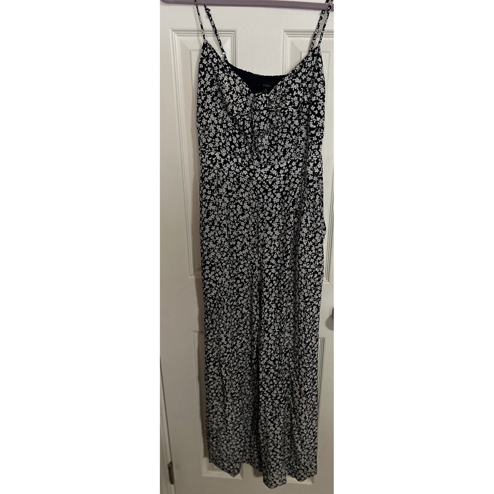 J Crew Wide Leg Jumpsuit Romper Navy with White Daisy Pattern Women's Size 6